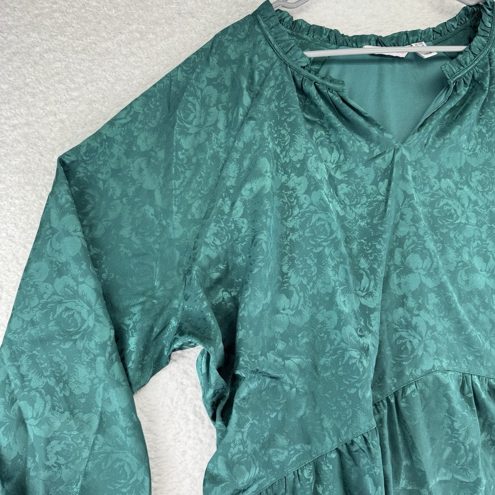 Isaac Mizrahi Live! Stretch Jacquard Shirred Peplum Blouse Top 26W Green - Picture 5 of 10